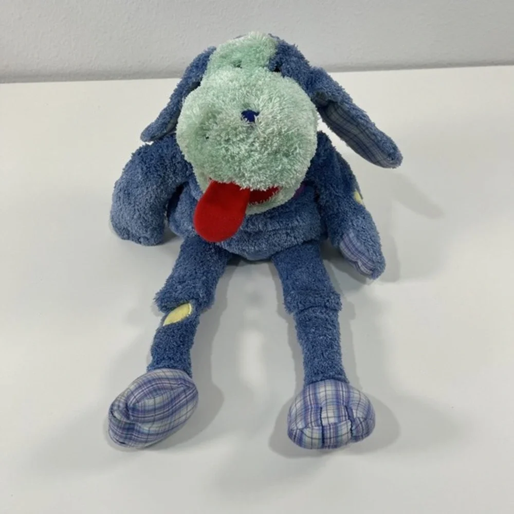 GYMBOREE Soft Floppy‎ Puppy Dog Blue Green Plaid Plush Hand Puppet Toy 2004